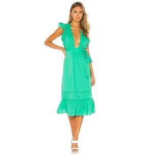 Lovers + Friends Zane Midi Dress Green Wrap Plunge‎ Neckline